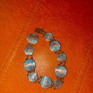 Vintage Blue Enamel Link Charm Bracelet